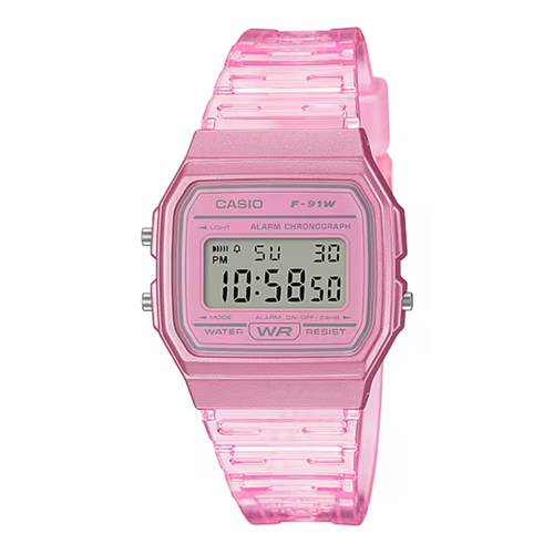 Reloj Casio F-91WS-4DF digital rosado transparente