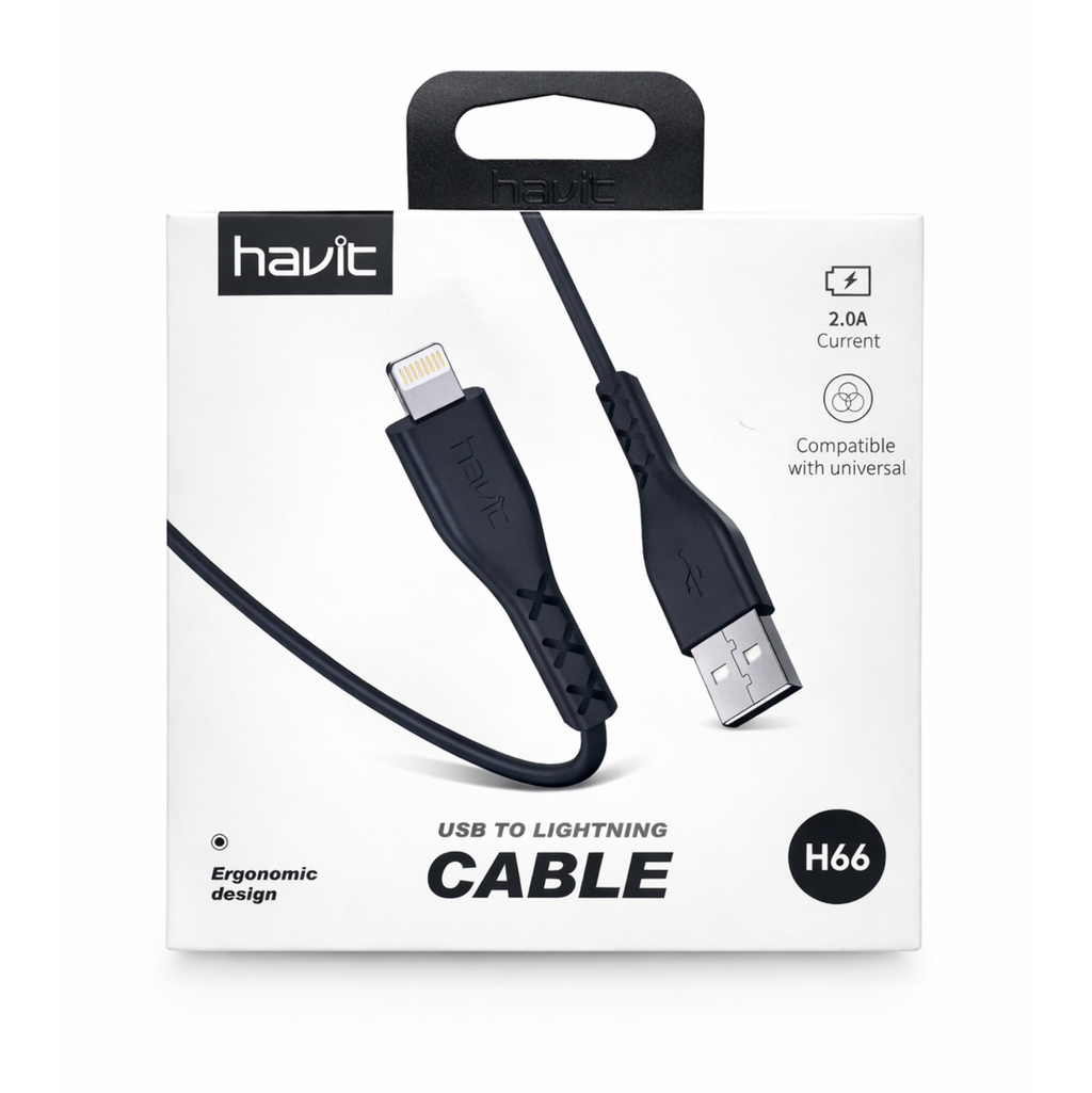 Cable de Datos Havit HV-H66 USB a Lightning 1.8m Negro | Carga Rápida 2A – TechHub